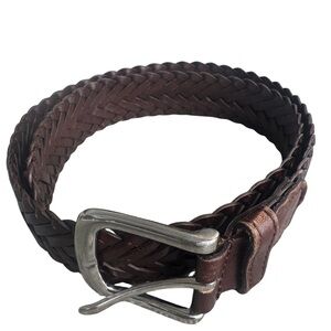 Braided Leather Belt 33” total length in Brown school uniform silver buckle